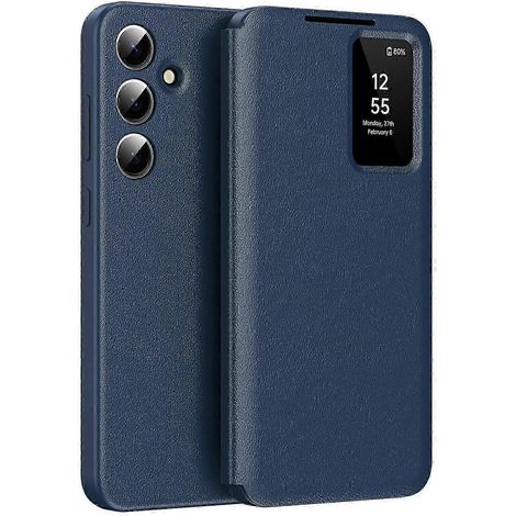 Lederhülle für A56 5G mit Sichtfenster und integriertem Kartenhalter, Magnetverschluss, Rundumschutz, schlanke und leichte Hülle, kompatibel mit Samsung Galaxy A56 5G, schwarz, für den täglichen Gebra (1/5)