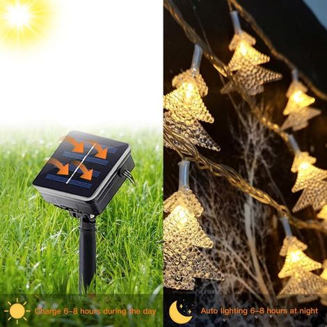 Luci solari da esterno, 7 m, 50 LED, impermeabili, 8 modalità di illuminazione, per alberi da giardino, Natale, bianco caldo (1/4)
