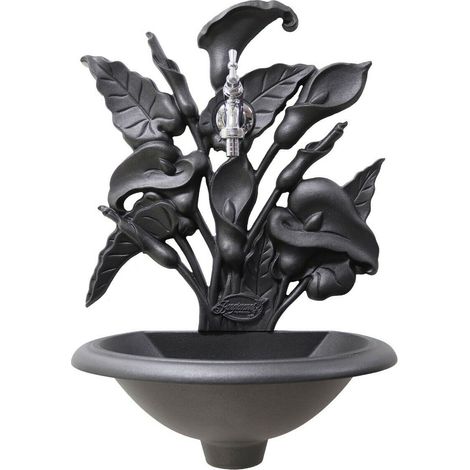 Fontana a muro Calla colore ghisa per casa e giardino con rubinetto in ottone finitura a scelta : cromato