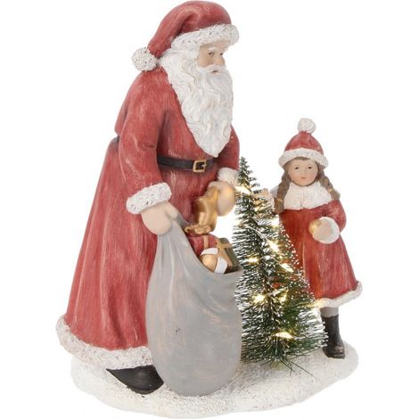 Babbo natale" Baldwin" rosso con bimba e led in poliresina per decorazioni natalizie (1/2)