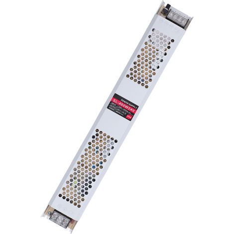 Alimentation LED 24V 16.7A ultra plate, boîtier aluminium alliage haute conductivité thermique, driver à découpage robuste, transformateur étroit pour bande lumineuse, usage intérieur (1/5)