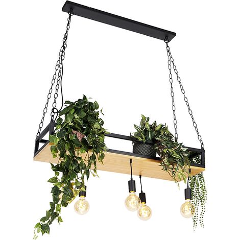 Industrial Pendant Light Black with Wood 5-Lights - Shelf (1/5)