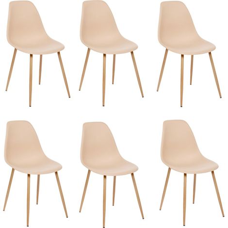 Lot de 6 chaises scandinave et pieds métal effet bois TAHO