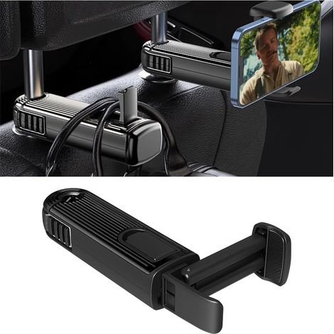 BRAVIX Crochets D'appui-Tête Voiture, Crochet Multifonction De Voiture Avec Support De Téléphone, Portable Crochets De Support D'organisateur, Pour Téléphone, Sac à Main, Porte-Monnaie(Noir) (1/5)