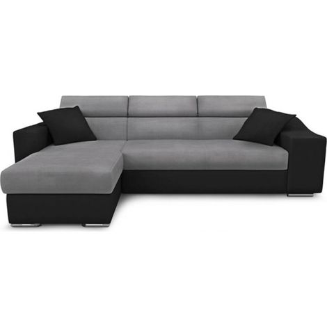 Canapé d'Angle Réversible Convertible Niche à Droite "Bobi" 264cm Gris & Noir (1/5)