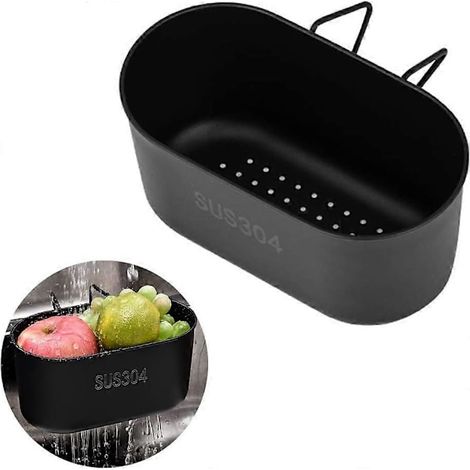 Panier égouttoir d'évier en acier inoxydable pour filtrer les déchets de cuisine et laver les fruits et légumes - noir - crochets en B (1/4)