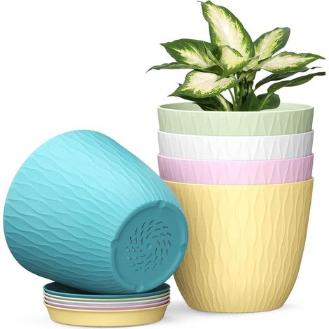 5er Set Blumentöpfe mit Bewässerungssystem, 15.3cm Pflanztopf mit Untersetzer, für Innen & Außen (1/5)