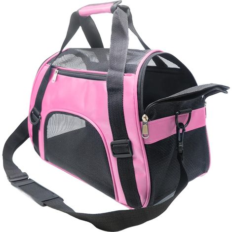 1 - Sac de transport pour chat - Sac de voyage pour chien - Conforme aux normes aériennes - Tissu Oxford imperméable avec sangle réglable - Pour petits animaux domestiques - Rose - 40x19x26cm (1/5)
