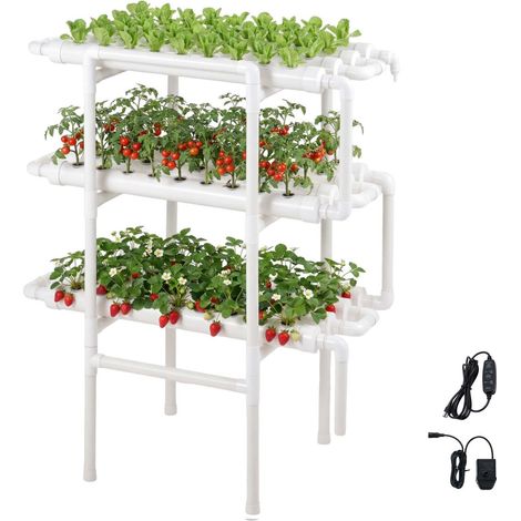 Kit Hydroponique 3 Niveaux, 108 Emplacements, Tuyaux UPVC avec Irrigation Programmée, Anti-Lumière, pour Jardin Intérieur, Légumes, Herbes et Fruits (1/5)
