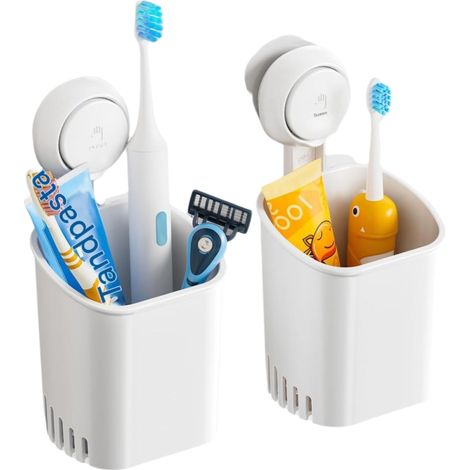 Tandenborstelhouder - Wandmontage Zonder Boren - Zuignap Tot 5kg - Antibacterieel Met Afvoer - Voor Badkamer En Douche - Set Van 2 Stuks (1/5)