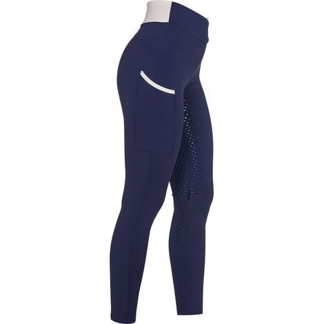 S, giallo Sunlight e bianco antico: Leggings per donna da equitazione slim fit in tessuto tecnico con girovita intrecciato bicolore (1/5)