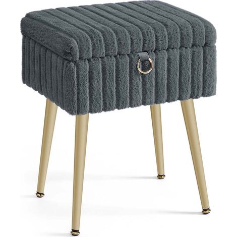 Taburete tocador con almacenamiento 30 x 40 x 50 cm reposapiés patas metálicas acolchadas pies ajustables para salón dormitorio vestidor gris 120008032 (1/4)