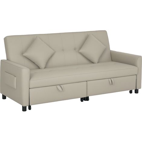 Three-Person Velvet-Feel Sofa Bed - Beige (1/5)