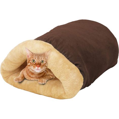 Cama para gatos 4 en 1 con autocalentamiento, cueva para dormir y acurrucarse (marrón) (1/4)