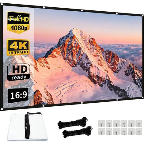 Toile de Projection Beamer 120 Pouces, 16:9 HD, Anti-Rides Épaissie, Portable pour Home Cinéma, Camping et Bureau, Kit de Montage Inclus Crochets et Cordes (1/5)
