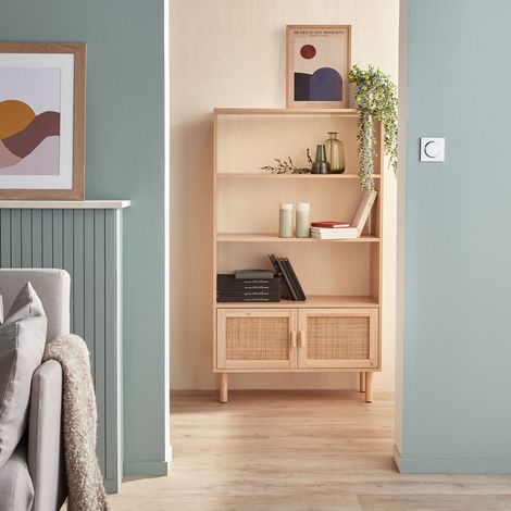 Libreria con canna ed effetto legno, 3 livelli, 2 ante (1/5)