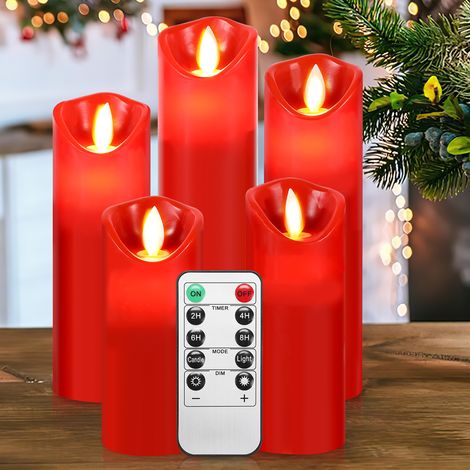 TolleTour Velas LED. Lote de 5 velas decorativas. Vela sin llama con mando a distancia de 10 teclas. Llama LED parpadeante roja. (1/5)