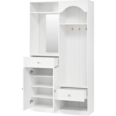 Vestiaire compact avec miroir et banc, vestiaire d'entrée avec meuble à chaussures et crochets, crochets à vêtements, vestiaire compact, ensemble de meubles d'entrée, vestiaire d'entrée (1/5)