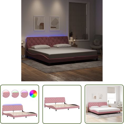 The Living Store Bettgestell mit LED-Leuchten Rosa 200x200 cm Samt - Samtsofa - Rosa Sofa - Doppelbett - Boxspringbetten - Bettenrahmen (1/5)