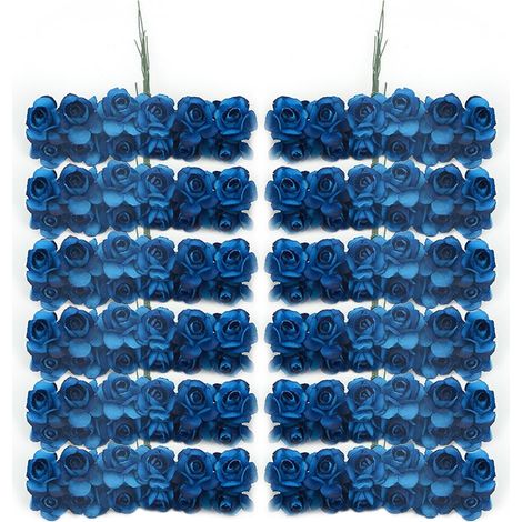Künstliche Blumen [144 königsblaue Prunus-Rosen] für Bonbonieren, Rattan-Tiaras, DIY-Projekte und Blumenkreationen