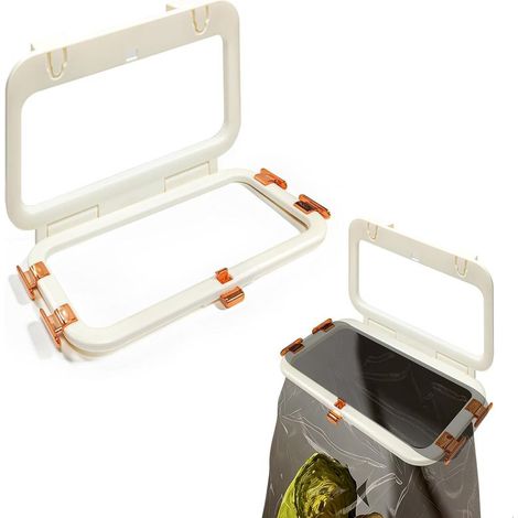 Poubelle de Cuisine Suspendue Pliable, Support Sac Poubelle pour Porte d'Armoire (Épaisseur Max 2cm), Mini Corbeille Gain de Place pour Cuisinette et Salle de Bain (1/5)