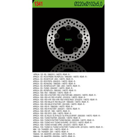 DISCO DE FRENO TRASERO NG PARA APRILIA RS 125, TUONO 1000, RSV 1000 (220X102X5 5 AGUJEROS)