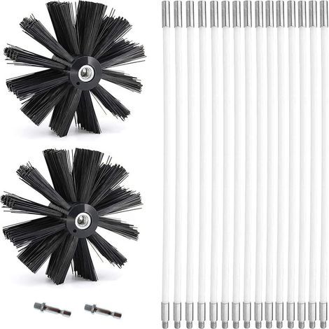 Kit de Ramonage, Brosse Nettoyage Cheminée Ø150mm pour Cheminées avec 15 Tiges Flexibles de 410 mm et 2 TêTes de Brosse (1/5)