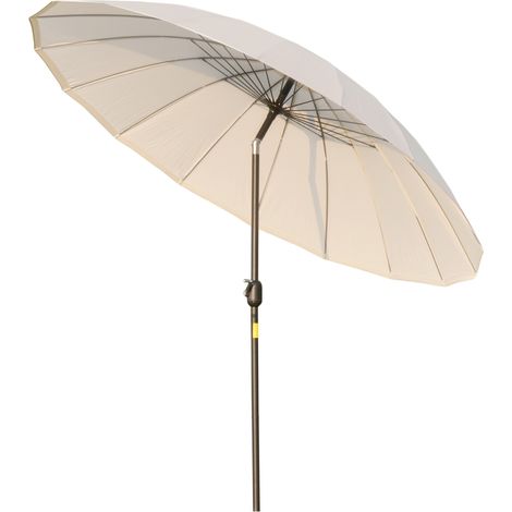 Ombrellone da Giardino e Terrazza 2.5x2.5m con Manovella, 18 Stecche e Testa Inclinabile, Crema