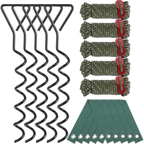 Lot de 5 kits d'ancrage de trampoline, piquets de sol en acier galvanisé de 40 cm avec sangles, piquets de trampoline robustes pour trampolines de jardin, balançoires, abris de compagnie