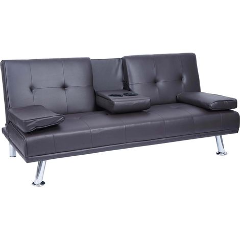 Sofá convertible de 3 plazas con portavasos abatibles respaldo regulable 166 x 97 cm piel sintética marrón 040010967 (1/5)