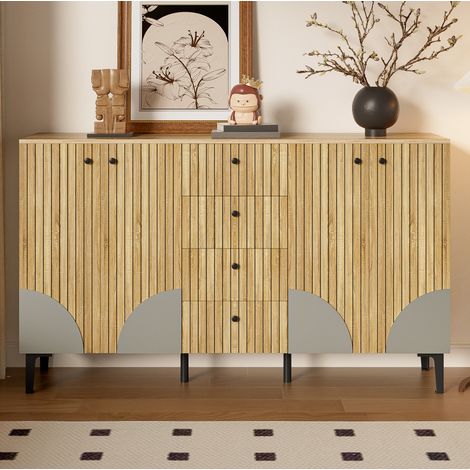 Holz-Sideboard 160 x 36 x 94 cm mit 4 Türen und 4 Schubladen HAVRYA (1/5)