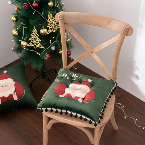 40cm Galette de Chaise avec Liens, Velours Cristal de No毛l Galette de Chaise, Lavable de Coussin Chaise, Coussin Exterieur, Coussin Chaise Epais Tatami (P猫re No毛l,40x40cm-2pc) (1/5)