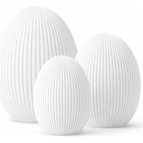 Décoration d'œuf de Pâques moderne et originale - Œuf rayé, 12 cm de haut - Blanc