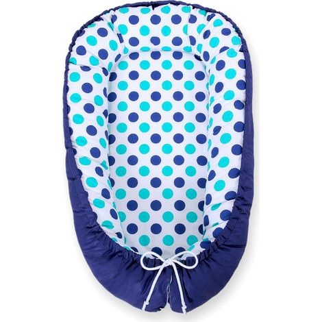 Capullo para bebé, doble cara, parque, arrullo, Premium BOBONO - lunares menta y azul marino (1/5)