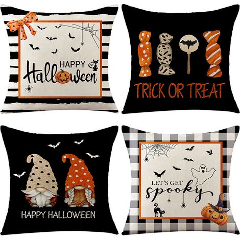 Set mit 4 Halloween-Kissenbezügen, Halloween-Kissenhüllen, Kürbis-Sofakissenbezug (45x45 cm) (1/2)