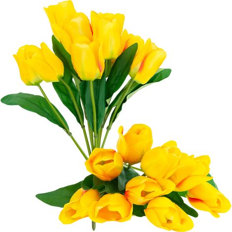 CV26815-2 RAMO GRANDE DE TULIPANES X9 TULIPANES ARTIFICIALES AMARILLOS EN UN RAMO