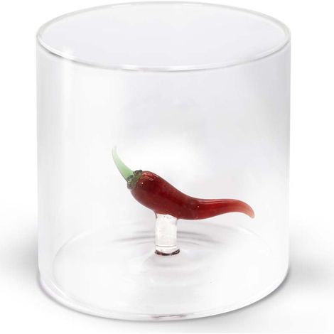 WD LifeStyle Bicchiere Vetro Borosilicato Cc 250 ml Decoro Peperoncino