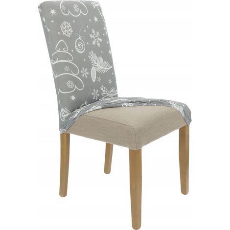 HOUSSE DE CHAISE ÉLASTIQUE GRISE À MOTIFS DE NOËL [21DM3] (1/5)