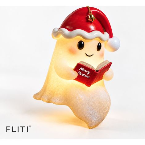 FLITI Geisterfigur aus Kunstharz mit Buch und Weihnachtsmütze als Nachtlicht für Halloween-Dekoration (1/5)