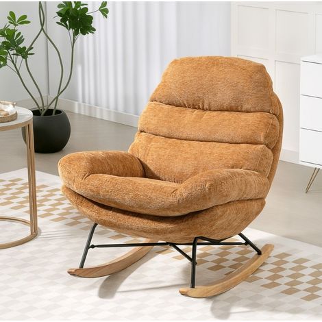 Sillón mecedora acolchado con patas de acero y patines de madera, amarillo OKMYHOME (1/5)