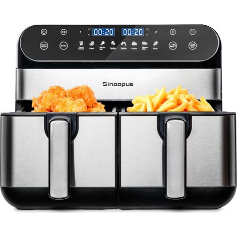 Friteuse sans huile 10L 2400W double compartiment avec 2 paniers, écran LED tactile, 8 programmes et minuterie (1/5)