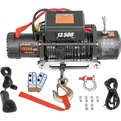 Treuil Électrique, Capacité de Traction de 13500 lbs, Câble Synthétique de 24 m, Moteur de 6,8 ch, Rapport de Transmission de 265:1, Poids de 58,4 lbs (1/5)