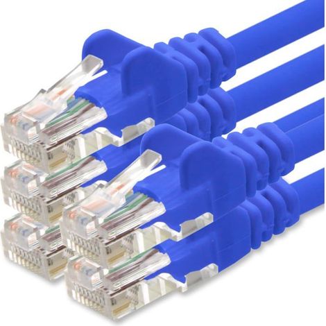 5x Câble Réseau Cat6, 2 mètres, RJ45 avec contacts dorés et protection anti-torsion, pour Smart TV, NAS, routeur et bureau (1/5)