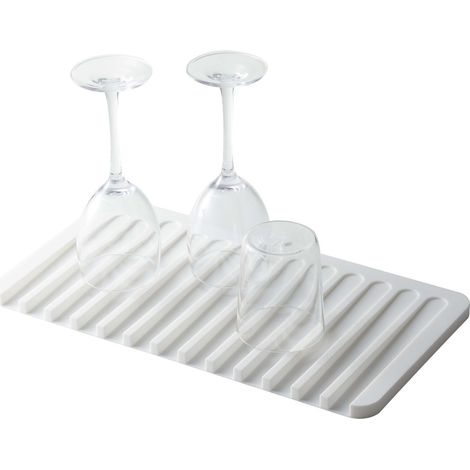 yamazaki 7445 FLOW Vassoio scolapiatti in silicone, bianco, Silicone, minimalista, 38 x 20 x 1.2 cm (1/5)