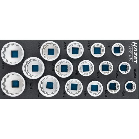 Hazet Steckschlüssel Satz, 3/4 (20 mm) Vierkant hohl, Außen Doppelsechskant-Tractionsprofil, 16-tlg., 7/8 - 2″ (1/2)