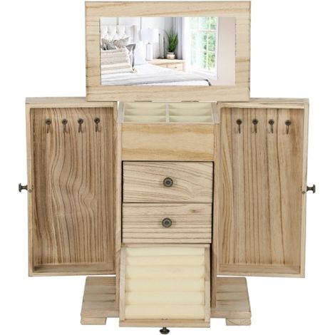 Coffret à bijoux, Écrin à bijoux, 4 niveaux, Miroir intégré, Rangement Dans La Chambre, Bois, Marron (1/5)