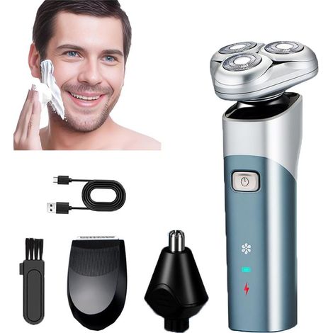 Rasoir électrique pour homme, tondeuse à barbe 3 en 1 avec tondeuse de précision, rasoir électrique rechargeable avec écran LED, étanche et utilisable sur peau sèche ou humide. (1/4)