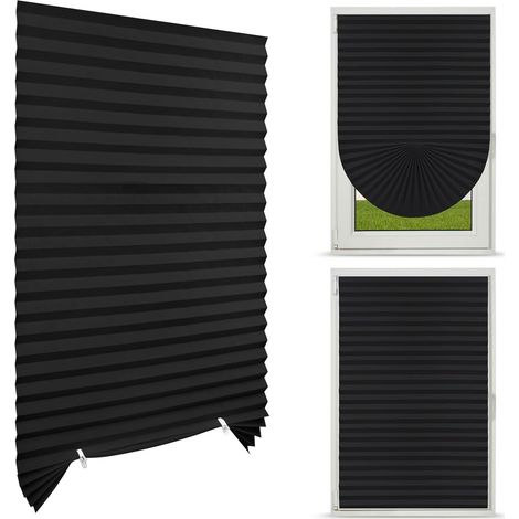2pcs Store Plissé sans Percage, 60 x 150cm (Noir) Rideaux Plissés Autocollants Isolation Thermique, Intimité et Protection Solaire, Store Plissé Occultant, pour Chambre à Coucher, Salle de Bain (1/5)
