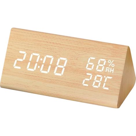 Réveil silencieux multifonction créatif avec affichage de la température et de l'humidité, horloge en bois LED créative (1/5)