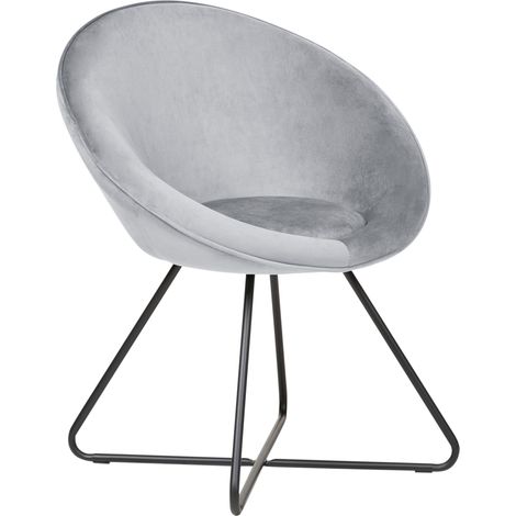 Silla de terciopelo tapicería asiento redondo diseño retro minimalista base cruzada de metal gris claro Floby II